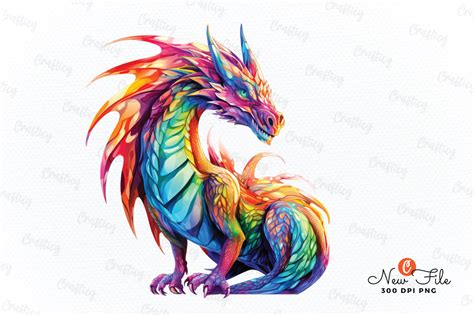 Colorful Dragon Watercolor Clipart Graphic By Crafticy · Creative Fabrica