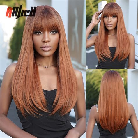 Long Straight Red Brown Hair Wig Synthetic Copper Ginger Cosplay Wigs