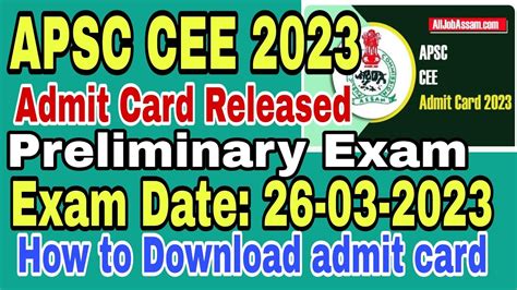 Apsc Cee Admit Card Combined Competitive Main Examination