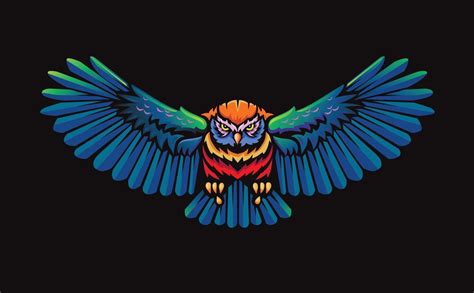 Flying Owl With Open Wings Color Illustration 4991346 Vector Art At