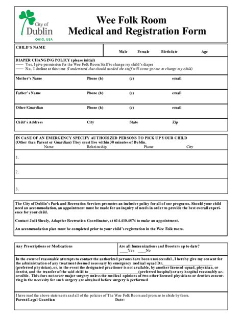 Fillable Online Wee Folk Room Medical And Registration Form Fax Email