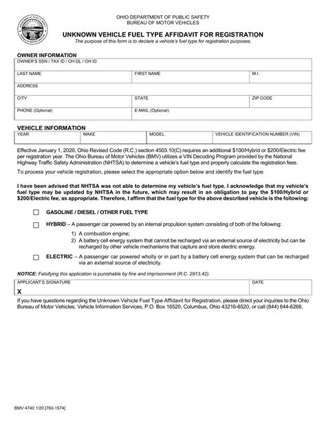 Form Bmv Unknown Vehicle Fuel Type Affidavit For Registration