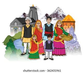 Vector Design Uttarakhandi Family Showing Culture Stock Vector (Royalty ...