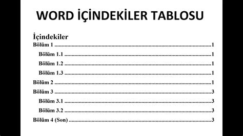 Word İçindekiler Tablosu nasıl yapılır Otomatik ve El ile tablo