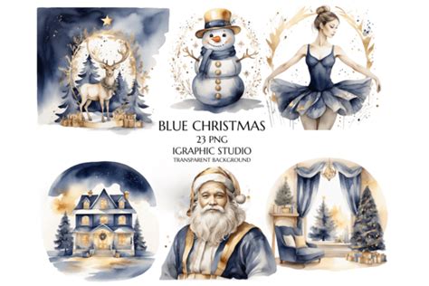 Blue And Gold Christmas Clipart Bundle Graphic By Igraphic Studio