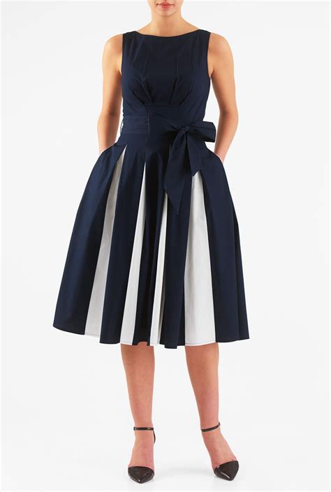 Contrast Inset Pleat Cotton Poplin Dress Box Pleat Skirt And Box Pleats