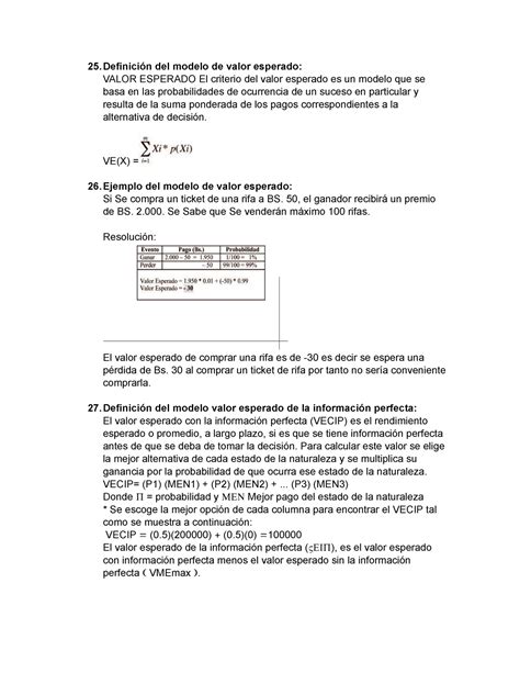 Complemento De Tarea Definici N Del Modelo De Valor Esperado Valor