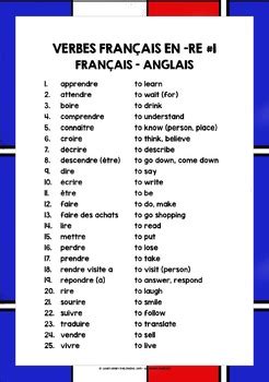 French Re Verbs List Freebie By Lively Learning Classroom Tpt