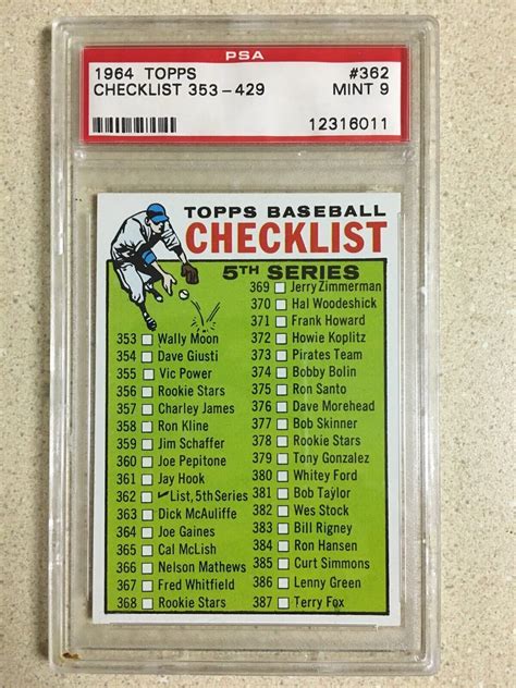 1964 Topps 362 Checklist 353 429 PSA 9 MINT 5th SERIES EBay