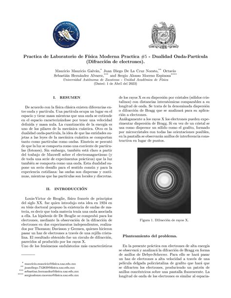 Pr Ctica 5 Del Laboratorio De F Sica Moderna Dualidad Onda Part Cula