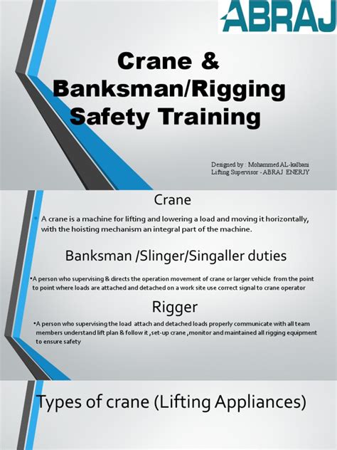 Crane Safety And Rigging Banksman Training Pdf Crane Machine