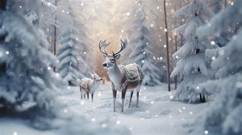 Premium AI Image | A winter scene with a deer in the snow