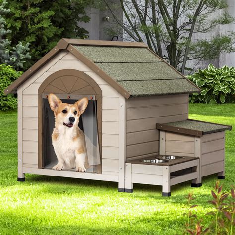 Euroco Outdoor Wood Dog House Waterproof Pet Log Cabin for Small Medium ...