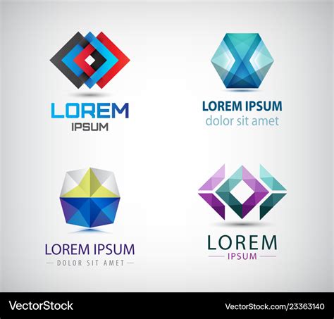 Set Abstract Geometric 3d Logos Shapes Royalty Free Vector