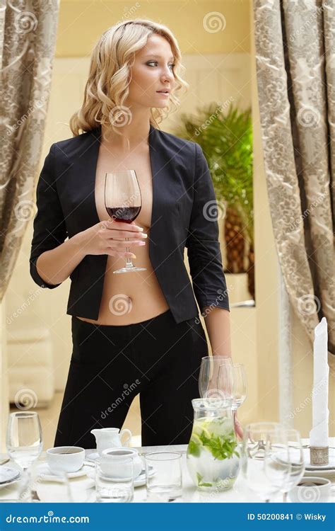 Woman Posing With Glass Of Wine In Restaurant Stock Image Image Of Female Fashion 50200841