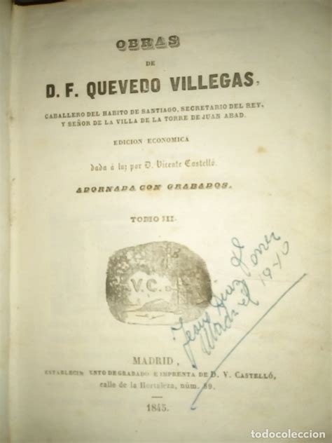 Obras De Francisco Quevedo Villegas Tomos Y Comprar Libros