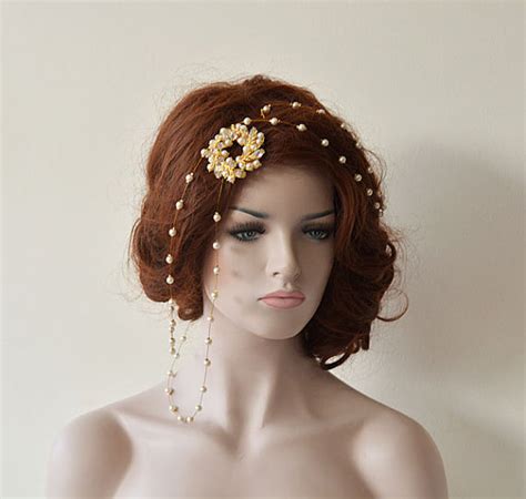 Bridal Hair Accessories Gold Headband Rhinestone And Pearl Headband