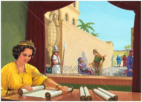 Queen Esther Reads King Xerxes Decree Against The Jews While Hathach