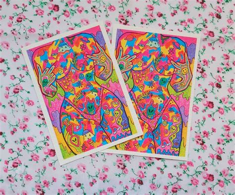 Psychedelic Trippy Hippie Nude Girl Art Cow Print Thong Wall Art Illustration Art Trippy