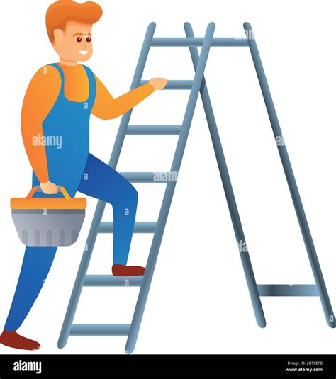 Icono De Reparador En Escalera Dibujo Animado De Un Reparador En Un