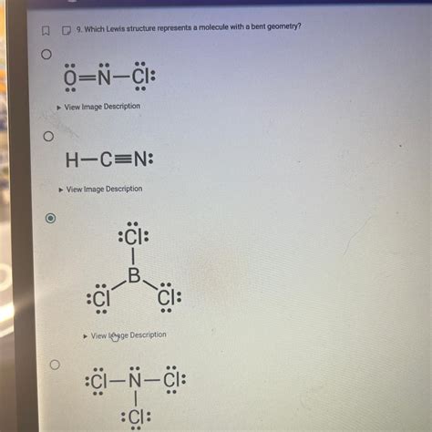 9. Which Lewis structure represents a molecule with a bent geometry 