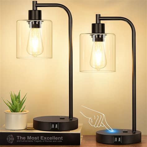 Industrial Touch Control Table Lamps Set Of 2 Black Bedside Lamps