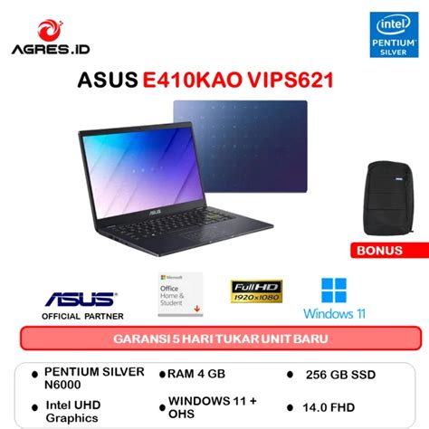 LAPTOP ASUS E410KAO VIPS621 PENTIUM SILVER N6000 RAM 4GB 256GB SSD W11