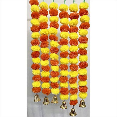 Sphinx Artificial Marigold Fluffy Flowers And Golden Bells Garlands