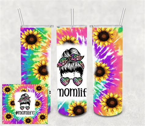 Mom Life Tie Dye With Sunflowers Tumbler Sunflower Tumbler Etsy