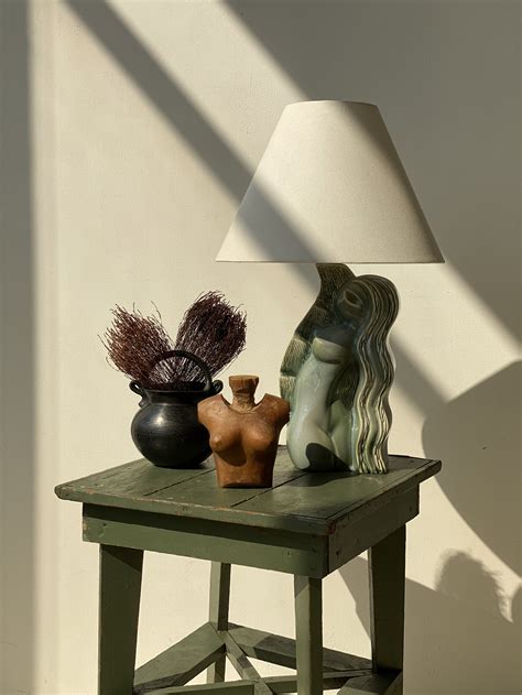 Vintage Seafoam Green Ceramic Nude Figure With Wavy Hair Table Lamp Circa 1950s Portmanteau