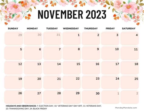 November 2023 Calendars 100 Styles World Of Printables 40 Off