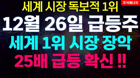 12월 26일 급등주 급등주 추천 세계 1위 시장 장악 독보적 1위 이 주식 25배 급등 합니다 추천주 급등주 추천