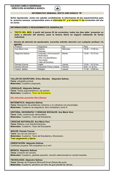 B Sico B Semana Del Lunes Al De Noviembre Pdf