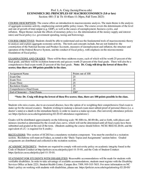 EC 202 001 Syllabus Fall 2023 Prof L Craig Lacraig Ncsu ECONOMICS