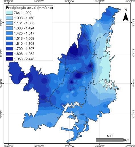 Precipitação média anual mm ano 1 no bioma Cerrado Download