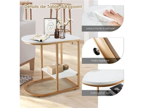 Costway table dappoint en forme c avec étagère ouverte et grand