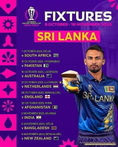 Sri Lanka Cricket World Cup Schedule Match Time Venue