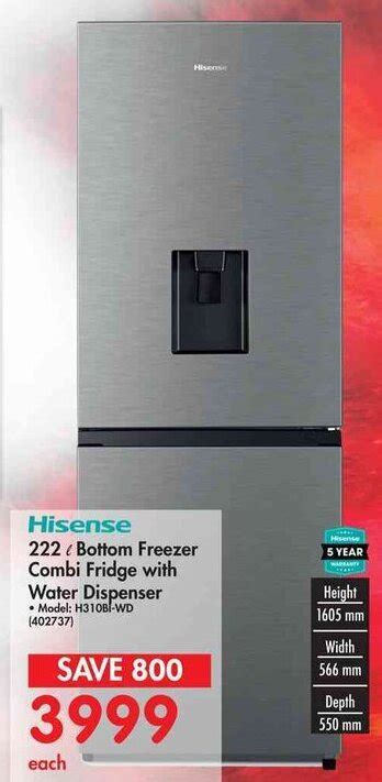 Hisense Bottom Freezer Combi Fridge With Water Dispenser L Offer At