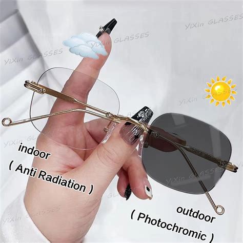 Photochromic Anti Radiation Frameless Glasses For Women Men Rimless