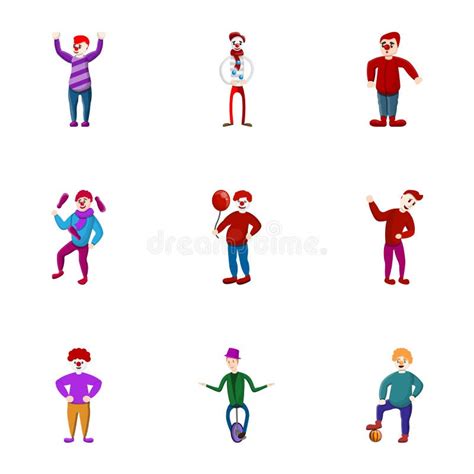 Circus Clown Icon Set Cartoon Style Stock Vector Illustration Of Party Clown 155236039