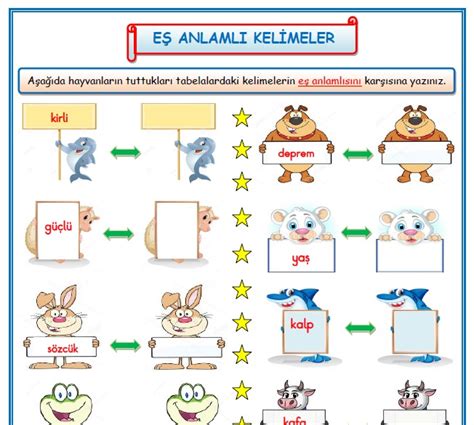 S N F T Rk E E Anlamda Anlaml Kelimeler Etkinlik Al Mas Meb