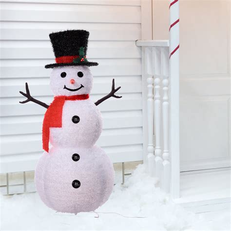 48 Inch Tall Collapsible Tinsel Fabric Snowman For Indoor Or Outdoor U