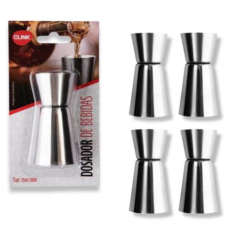 Kit 4 Dosador De Bebidas Duplo Inox Dosar Drinks 25ml 50ml CLINK