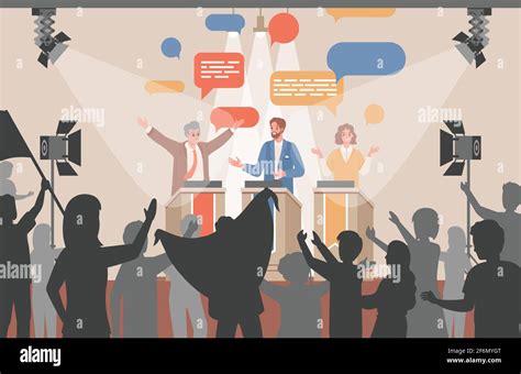 Public Debates Of Political Candidates Vector Flat Illustration