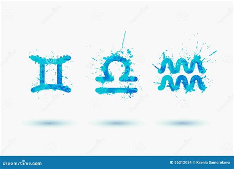 Zodíaco Do Vetor Elemento Do Ar Gêmeos Libra Aquário Ilustração do