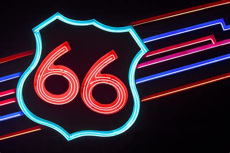 ROUTE 66 - Neon Road Sign Photograph by John Wayland