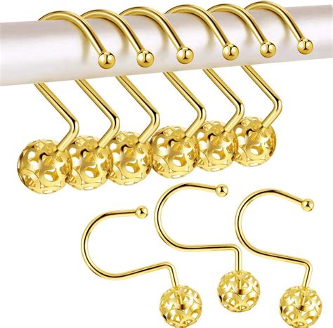 Chictie 12pcs Gold Shower Curtain Rings Hooks Decorative Hollow Ball Design 355302413950 Ebay