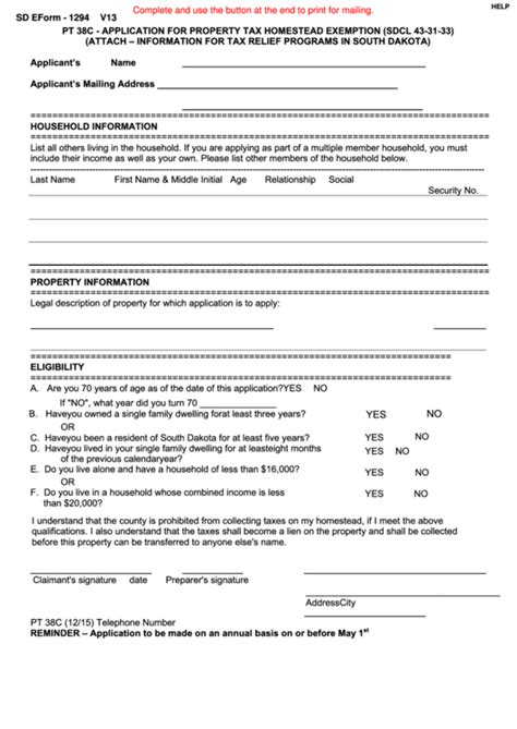 Fillable Form Pt 38c Application For Property Tax Homestead Exemption