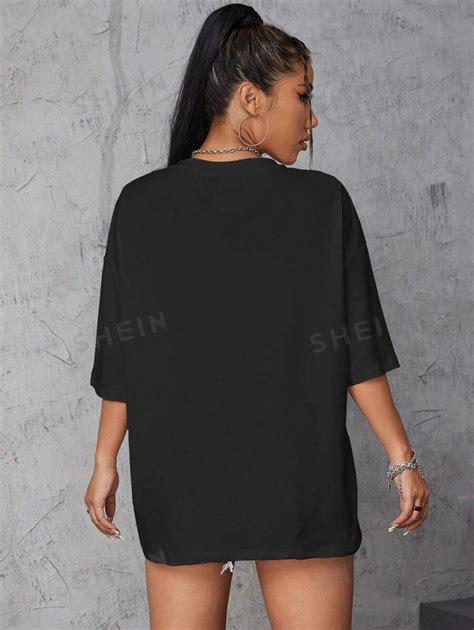 Shein Ezwear Camiseta Oversize Con Gr Fico De Eslogan Hombros Ca Dos