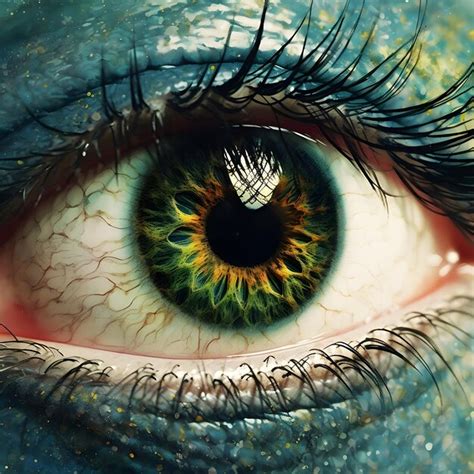 Un Primer Plano De Un Ojo Azul Con Un Ojo Negro Y Amarillo Foto Premium